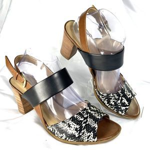 Naturalizer N5 Comfort Black/White Lahnny Snakeskin Heeled Sandals Size 11 M